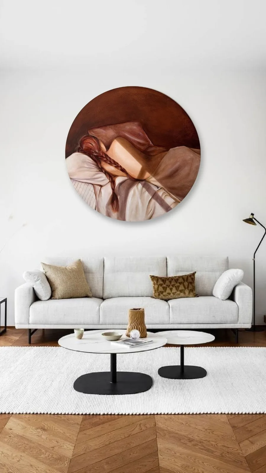 Visualisation in a living room above a pale sofa