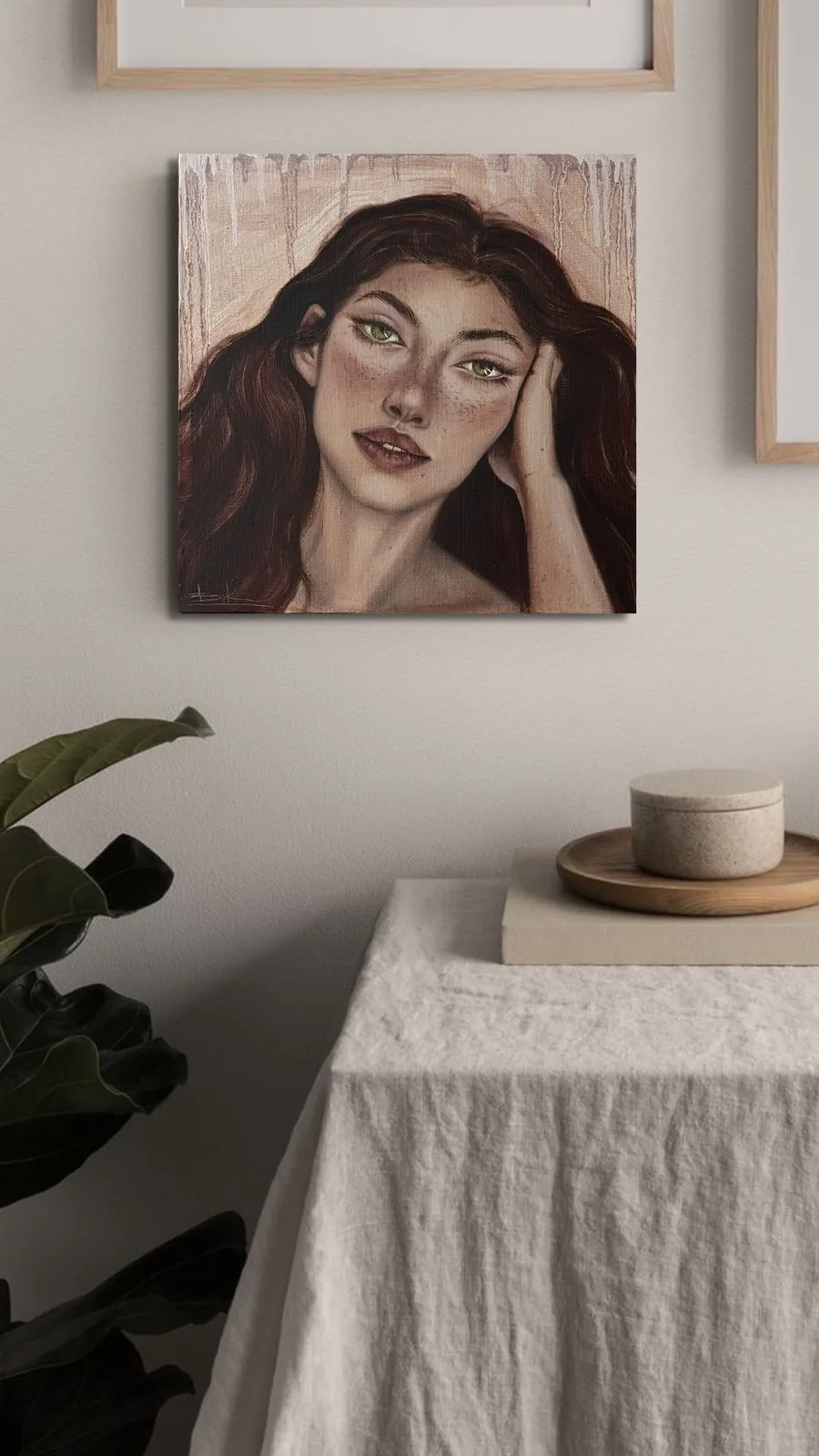 Visualisation above a linen-covered side table
