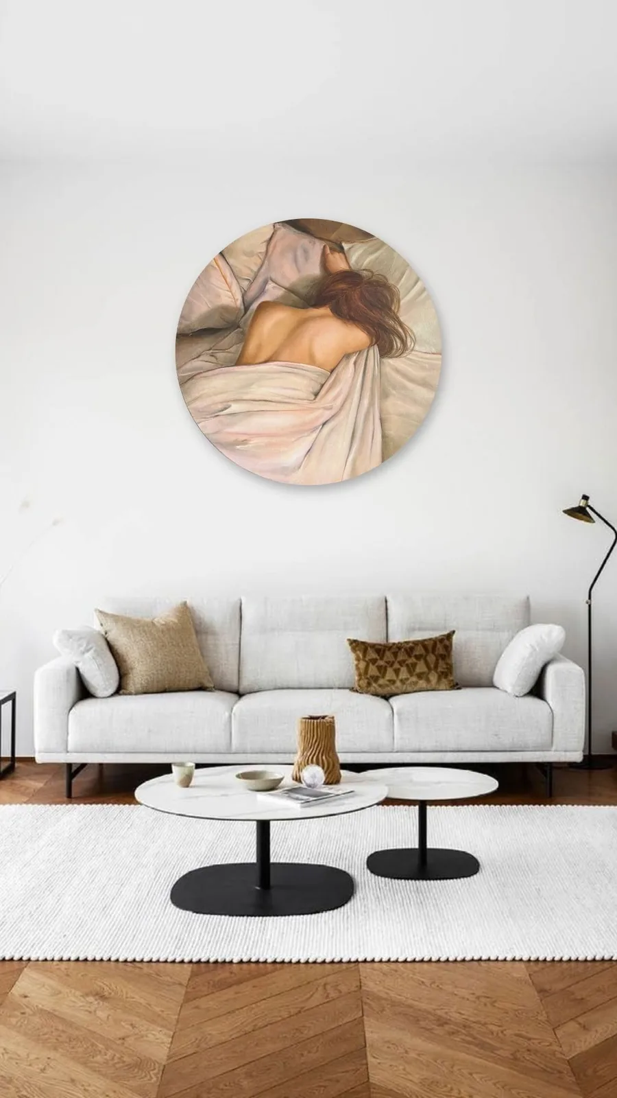 Visualisation above a white sofa in a living room