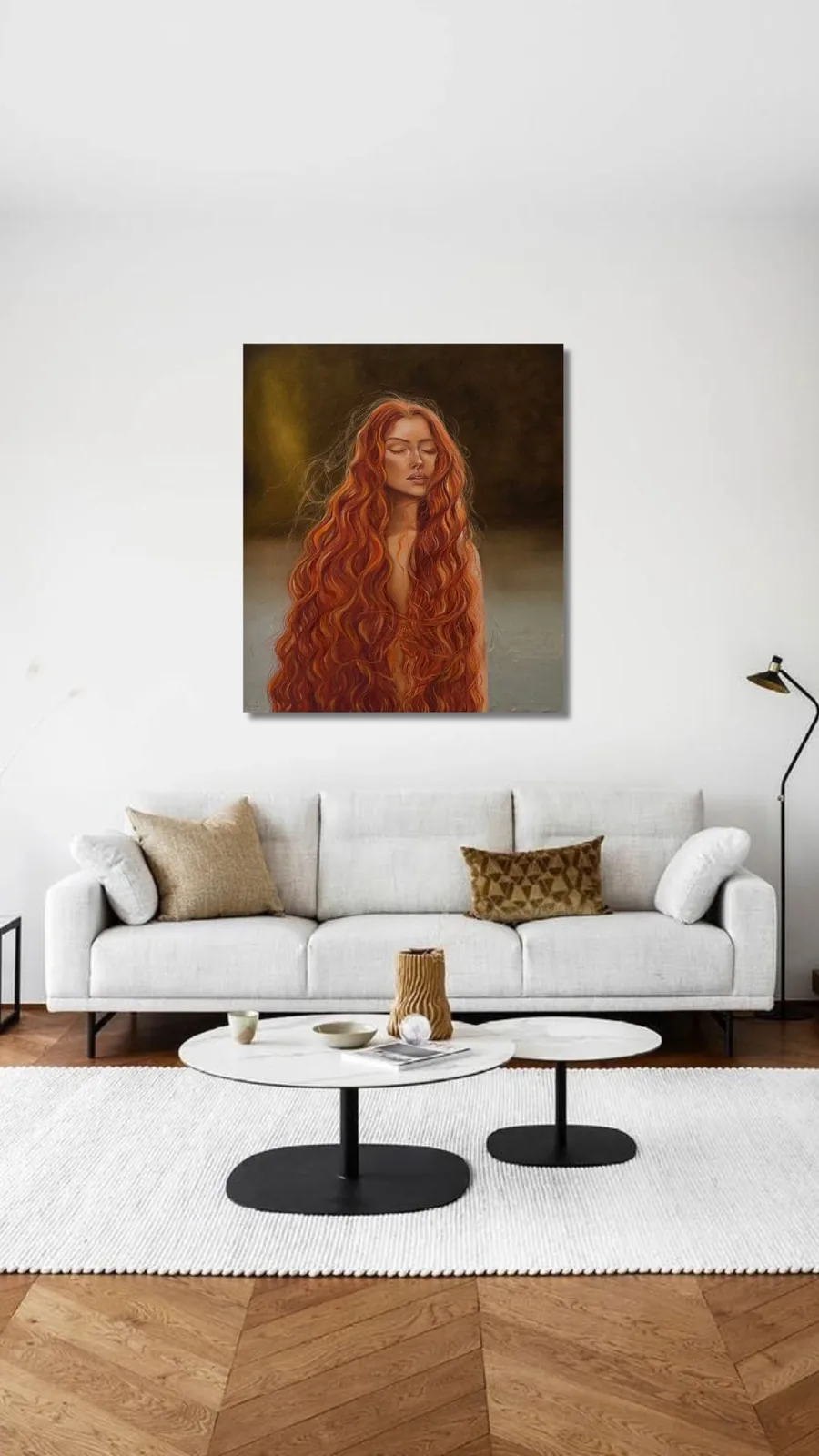 Visualisation in a living room above a pale sofa